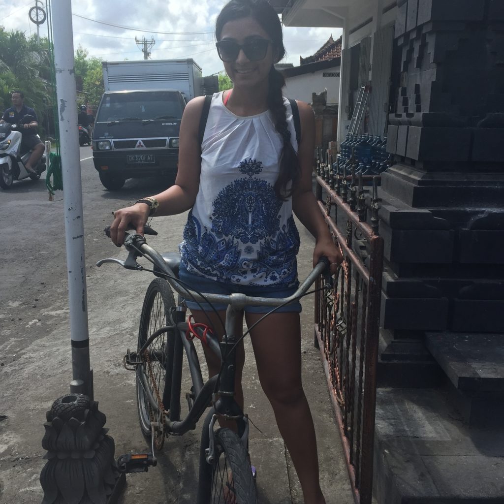 Adorable N. with her bike, before it fell in the ditch