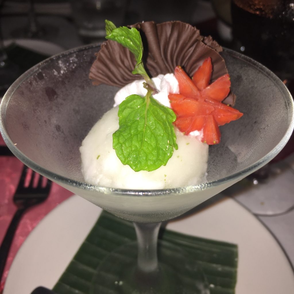 Delicious lemon sorbet as a palate cleanser. Such a pity all of the