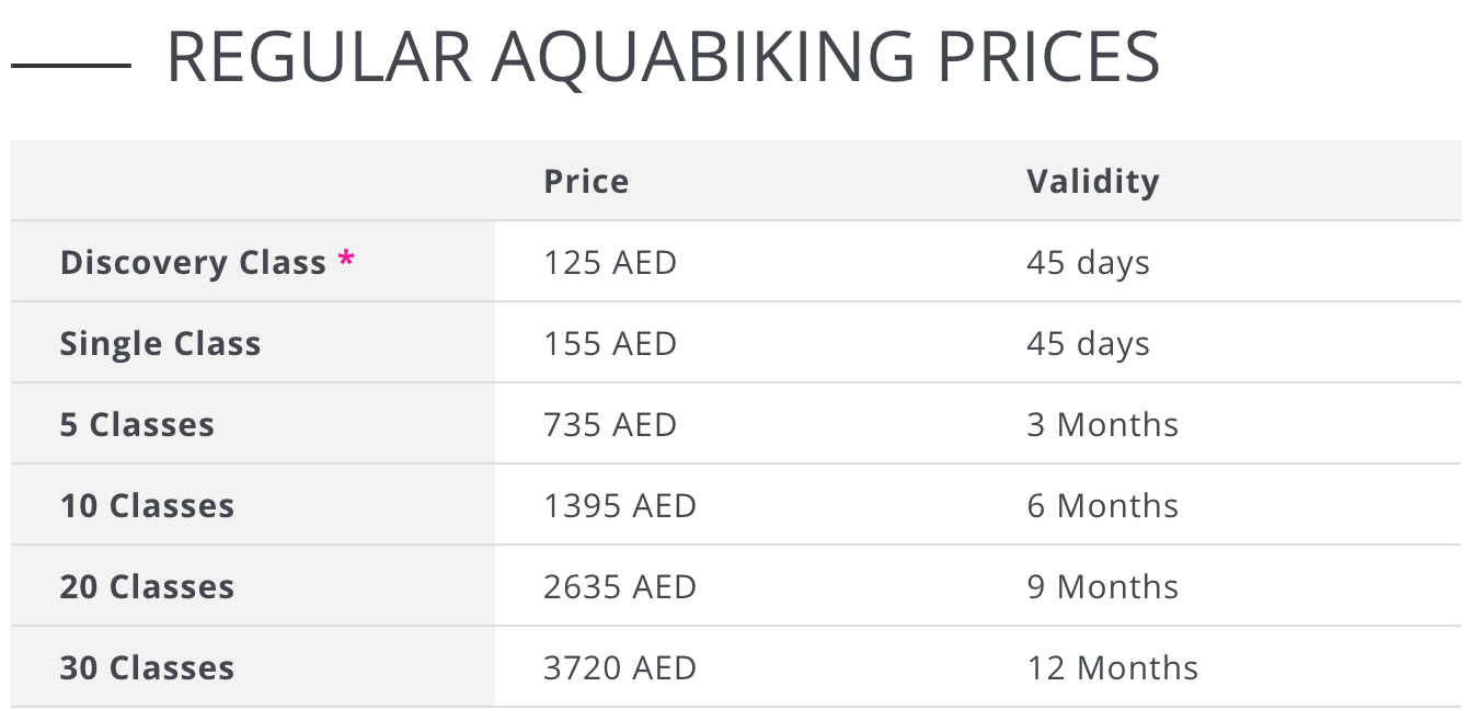 Prices|L'Atelier Aquafitness|Aquabiking
